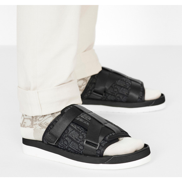 Dior Mens Alpha Sandal Black White Oblique Jacquard Logo Slide Slip On 45 12 - Picture 4 of 12